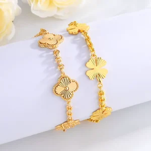 Luxury Four Leaf Clover Chain Bracelet for Women Gold Plated Fashionable Trendy Charm Bracelet Brass Made of Dubai Style