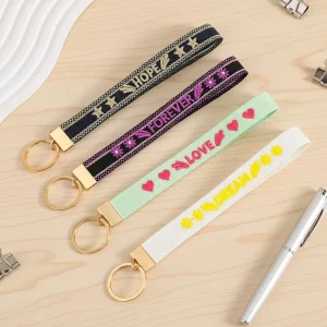 Luxury Friendly Premium Fashion Lanyard Keychain Accessories for Girls Custom Woven Letter Design with Embroidery Simple Style