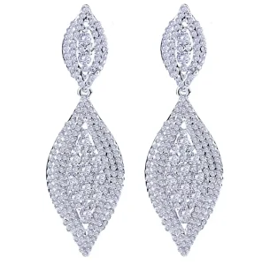 Luxury Full of Diamond Crystal Long Leaf Temperament Dangling Drop Earrings Fashion Jewelry for Women