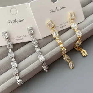 Luxury Geometric Micro Pave Zircon Linear Earrings European and American Niche Design Women’s Earrings