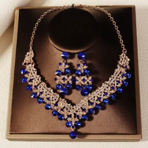 Luxury Glass Crystal Jewelry Set Women Evening Dress Statement Necklace Matching Earrings Party Jewellery Manufacturer