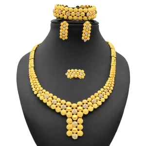 Luxury Glod Plated Copper Alloy Wedding Jewelry Designer Inspired Fashion Sets of Costume Bride Jewelry Set