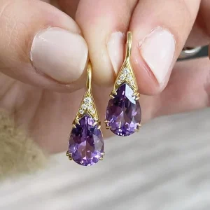 Luxury Gold Color Purple Pear CZ Drop Earrings Unique Women’s Earrings Exquisite Gift Temperament Lady Jewelry