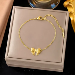 Luxury Gold Plated Bowknot Charm Fashion Jewelry Bracelets Bangles for Trendy Elegant Gift