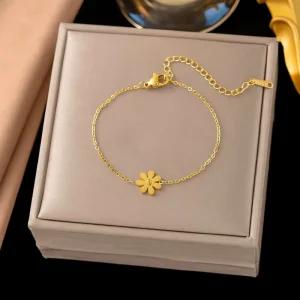 Luxury Gold Plated Daisy Flower Fashion Jewelry Bracelets Bangles for Trendy Elegant Gift