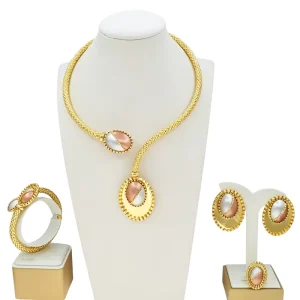 Luxury Gold Plated Jewelry Set for Women Wedding Party Jewellery Sets Bride African Necklace and Earrings Sets