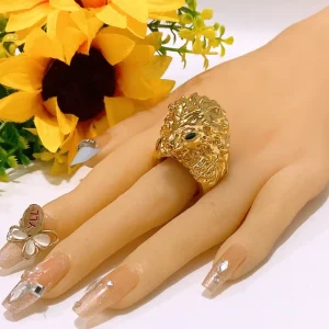 Luxury Gold Plated Lion Head Open Ring Retro Animal Sculpture Adjustable Finger Ring Trendy Men Women Hip Hop Jewelry Gift