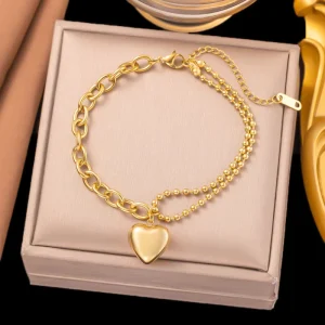 Luxury Gold Plated Minimalist Heart Charm Fashion Jewelry Bracelets Bangles for Trendy Gift