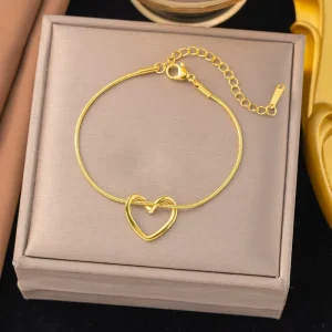 Luxury Gold Plated Minimalist Heart Pendant Fashion Jewelry Bracelets Bangles for Trendy Gift