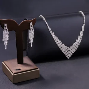 Luxury Gold Plated Rhinestone Earring Necklace Set Fashion Jewelry for Women’s Party and Engagement Accessories