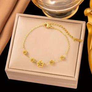 Luxury Gold Plated Rose Charm Fashion Jewelry Bracelets Bangles for Trendy Elegant Gift