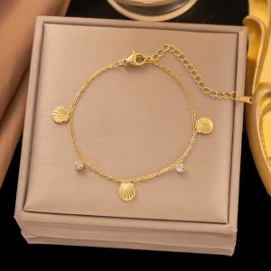 Luxury Gold Plated Shell Charm Fashion Jewelry Bracelets Bangles for Trendy Summer Gift