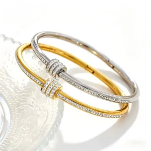 Luxury High Quality Stainless Steel Jewelry Bangle Bracelet Waterproof with Full Zircon 18K Gold Plated Non Tarnish for Women