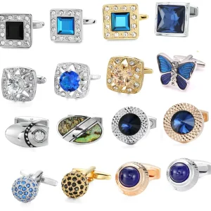 Luxury High end Austrian Crystal Buttons Blue Cufflinks Fashion Design Cufflinks for Men’s Accessories