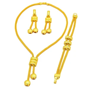 Luxury Indian Bridal Long Chain Jewelry Sets 24k Gold Color Knot Long Tassel Necklace Earrings Ring Sets for Women Party Gifts