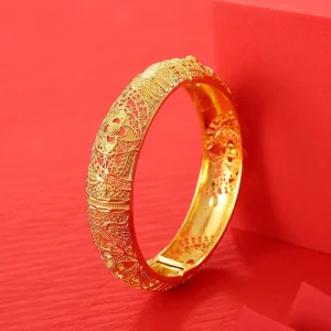 Luxury Jewelry Bracelet 24k Gold Plated Hollow Flower Totem Bridal Gold Bracelet in Dubai, India
