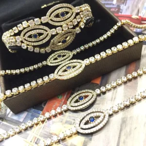 Luxury Jewelry Women 18k Gold Plated Brass Pave with White Crystal Bracelet