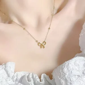 Luxury Korean Style 18k Gold Plated Bow Earrings Necklace Bracelet Stainless Steel Fine Fashion Jewelry Sets for Women