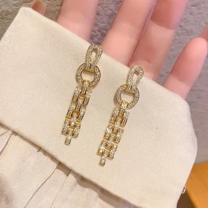 Luxury Large Hoop Earrings 18k Gold Plated Bestselling Full Diamond Pendant Women’s Geometric Necklace Long Chain Earrings