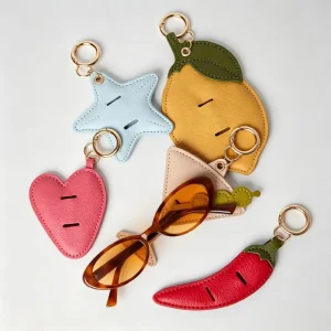 Luxury Leather Fruit Sunglasses Holder Bag Charm Keychain Heart Star Lemon Eyeglasses Clip Personalized Gift Pendant