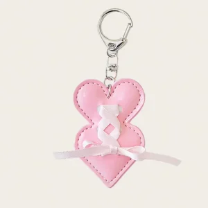 Luxury Leather Heart Bag Charm Balletcore Ribbon Bow Keychain Personalized Heart Pendant for Handbags Women Gift Accessory