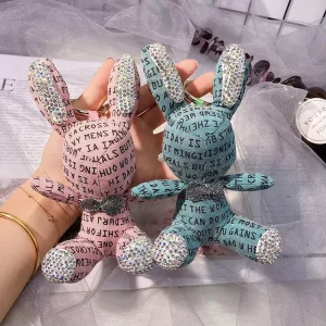 Luxury Letter Rabbit Car Key Ring Bag Accessories Custom Bag Charm Pendant PU Leather Animal KeyChain