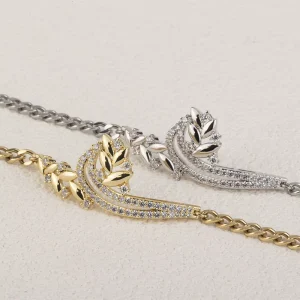 Luxury Link Chain Brass Bracelet Ice Zircon Party Jewelry Gold Plated Copper Flower Shaped Pendant Bracelet