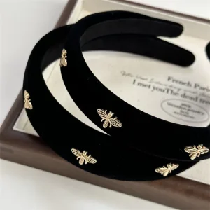 Luxury Littie Bee Velvet Headband Elegant Korean Black Red Wide Narrow Hair Band Hair Accessories Diadema De Abeja