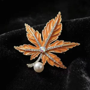 Luxury Maple Leaf Zinc Alloy Brooch & Pin Wedding Engagement Gift Women’s Leaf Design Jewelry