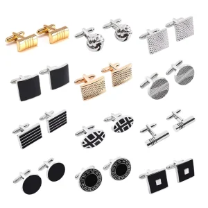 Luxury Men’s Alloy Cufflinks with Trendy Business-Style Engraved Patterns for Wedding Occasions