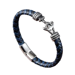 Luxury Men’s Retro Anchor Trendy Leather Bracelet with l Clasp Charm Genuine Leather Gift