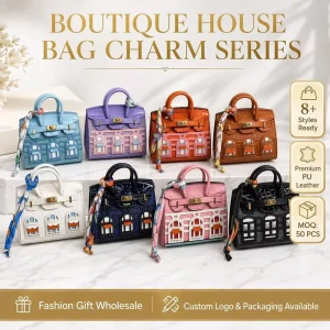 Luxury Mini House Handbag Keychain PU Leather Architectural Bag Charm Boutique Lipstick Case Women Fashion Gift OEM