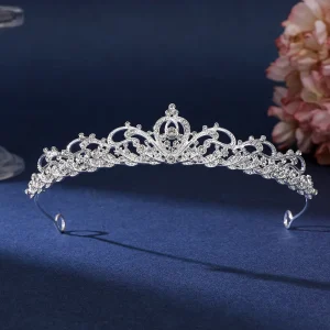 Luxury Modern Gold Plated Alloy Crown Hair Accessories with Rhinestone for Wedding Engagement & Anniversary