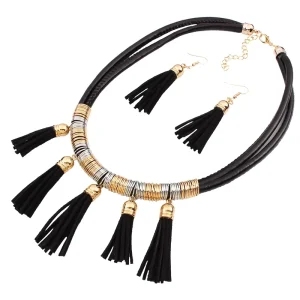 Luxury Necklace and Earing Tassels Fashion Leather Costume Fine Fashion Jewelry Sets