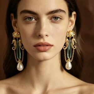 Luxury Ocean Theme Drop Earrings 18K Gold Plated Brass Women Statement Jewelry Gift for Daily & Formal Occasions
