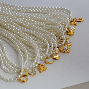 Luxury Pearl 18k Gold Plated 316L Stainless Steel Necklace Heart Pendant Fine Fashion Jewelry Women’s Pearl Necklaces