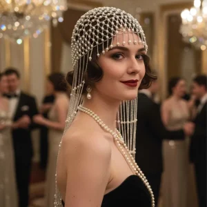 Luxury Pearl Bead Bridal Headwear Hand Woven Mesh Design Tassel Hair Accessories for Wedding Photoshoot Prom Party