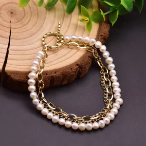 Luxury Pearl Bracelet Baroque Freshwater Pearl Zircon Inlaid Gold Plated Statement Gift Jewelry