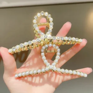 Luxury Pearl and Diamonds Metal Hair Clips Gold Large Hair Claw Fashion Style Hair Accessories for Girls Women