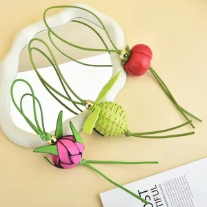 Luxury Premium Genuine Leather Bag Pendant Cute Fruit Shaped Handbag Charm Elegant Women Bag Decor Ornament