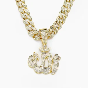 Luxury Punk Full Diamond Symbol Pendant Necklace and Alloy Miami Link Chain Jewelry