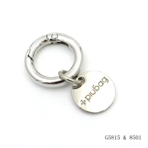 Luxury Quality Bag Accessories Factory Silver Plated Custom logo Tag Metal Round Charm with O Ring Clasp