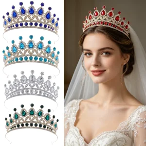 Luxury Queen Alloy AB Color Teardrop Rhinestone Tiara Crown Multi Color Women Quinceanera Wedding Prom Headband Hair Accessories