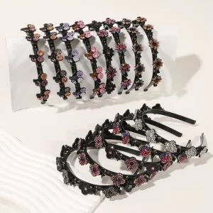 Luxury Raindo Sports Hair Band Flower Claw Hair Hoop Double Bangs Rhinestone Braided Headband 14CM Women Girls Hair Accessories