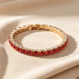Luxury Red Square Zircon Bracelet Adjustable Gold Tone Cuff Pulsera De Moda Elegante Copper Alloy Jewelry Trendy Bracelet