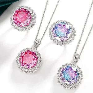 Luxury Retro 18 * 18mm Zircon Necklace Ring Set Fashion Jewelry Wedding Banquet Women’s Gift