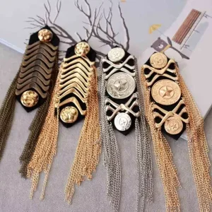 Luxury Retro Dress Accessory Gold Tassel Epaulettes Gold Shoulder Flower Jewelry Exaggerated Stylish Suit Decoration Sew On Lace