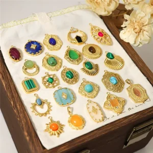 Luxury Retro Jewelry DIY Accessories Pendants for Necklace Earrings Bracelet Pendant Natural Stone Charms Pendants