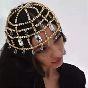Luxury Rhinestone Head Fashion Retro Square Hat Chain Headdress Hair Accessories for Girl