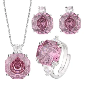 Luxury Rose Flower Necklace Earrings Ring Fashion Women’s Jewelry Sparkling Zirconia Wedding Engagement Jewelry